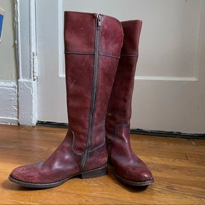 Frye Boots - Jamie Ring Tall Distressed Bordeaux Stonewashed Leather